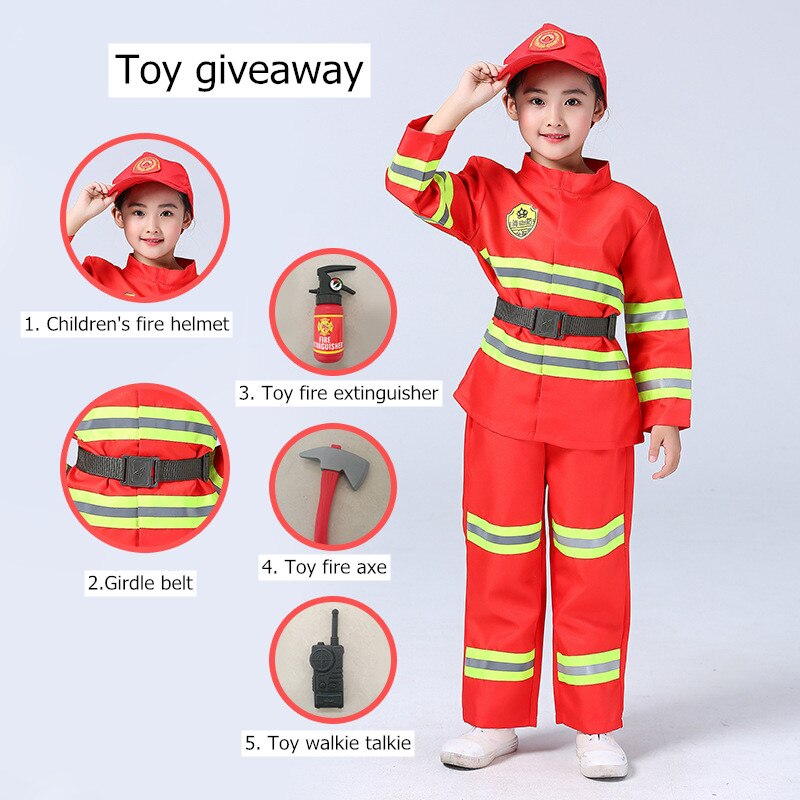 Speelhuis Speelgoed Kinderen Rollenspel Brandweerman Boy Girl Kostuum Pak Carrière Ervaring Prestaties Reflecterende Kleding Prop Speelgoed
