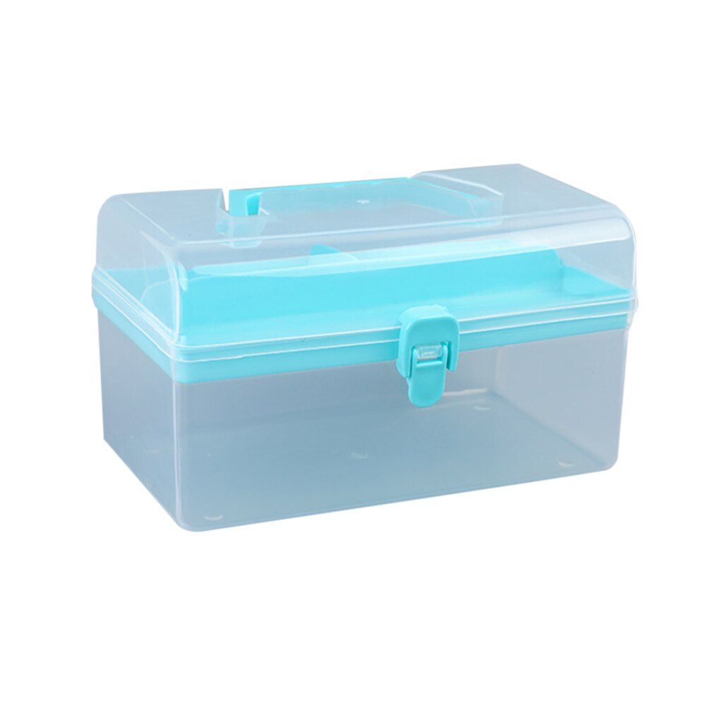 F# 2 Layer Clear Plastic Tool Kits Storage Case With Handle Multipurpose Portable Tool Chest Cabinet Organizer Box: Sky Blue