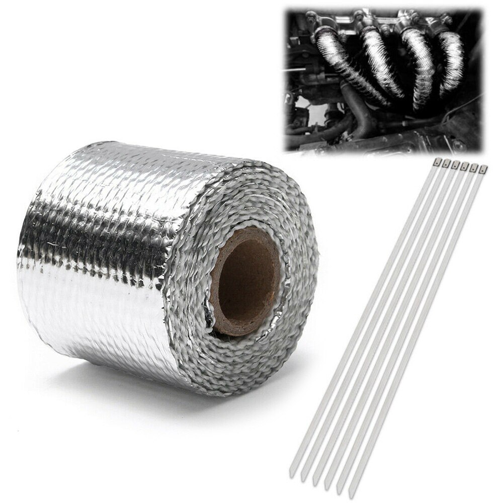 Silver 1 Roll of Insulation Tape 6*Ties Exhaust Insulation 5m*5cm 2000°Fahrenheit