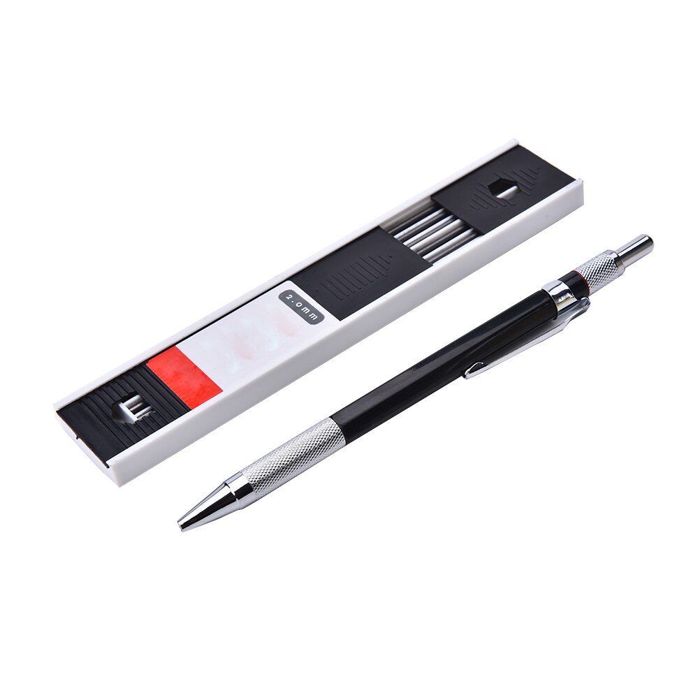 Metalen mechanische potloden 2.0 mm 2b stiften houder tekenpotloodset met 12 stuks stiften schrijfbenodigdheden schoolbenodigdheden