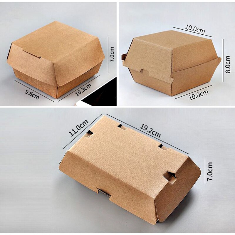 Kraft Hamburger Box Food Grade Disposable Fast Food Fried Chicken Beefsteak Wrapping Boxes Take-out Food Packing Box Doggy Bag