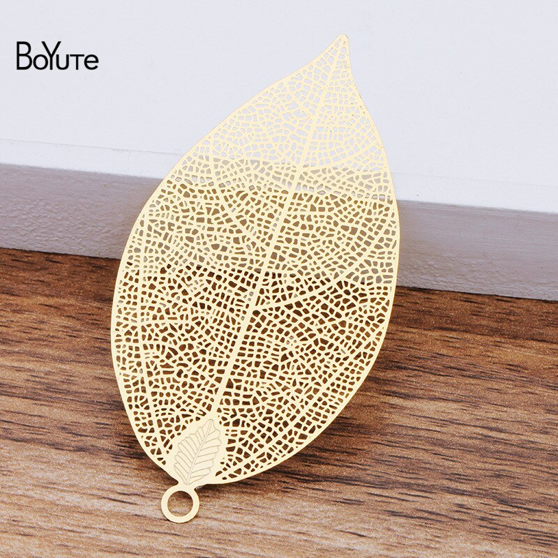 Boyute (10 peças/lote) metal latão filigrana 75*35mm grande folha pingente diy feito à mão jóias acessórios: Gold Plated