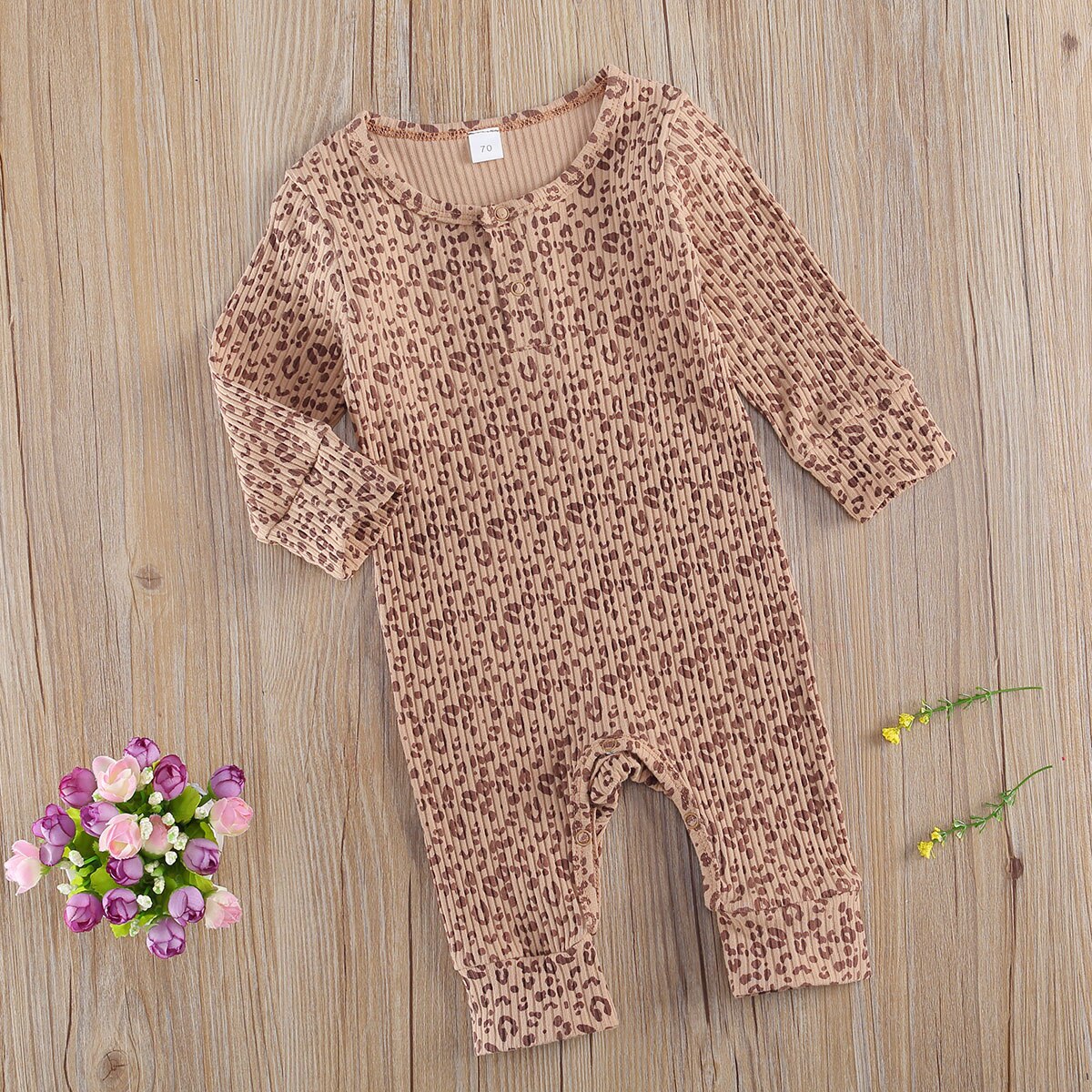 Infant Newborn Baby Boys Girls 0-24M One Piece Jumpsuit, Long Sleeve Ribbed Leopard Printed Romper Spring Autumn Outfits