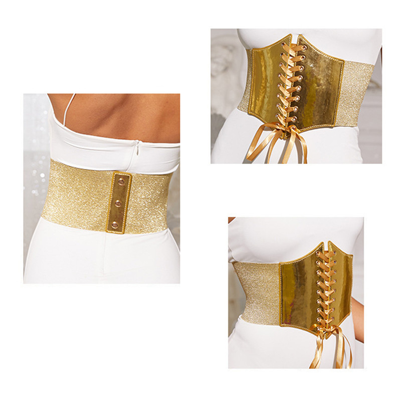 Corsé gótico debajo del busto para mujer, cinturones elásticos anchos de cuero brillante, corsés dorados para entrenador de cintura