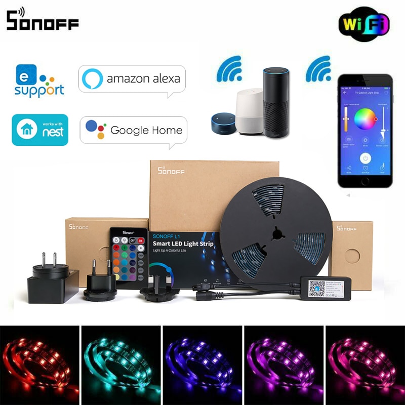 SONOFF L1 Smart LED Light Strip Dimmable Waterproof WiFi Flexible RGB Strip Lights APP Control with Music with Alexa Google Home