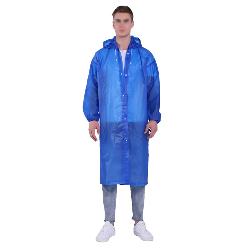 Eva regnfrakkeovertræk genanvendelig udendørs regnfrakke regnponcho med hætte og ærmer regntøj til voksne mænd kvinder: Mørkeblå