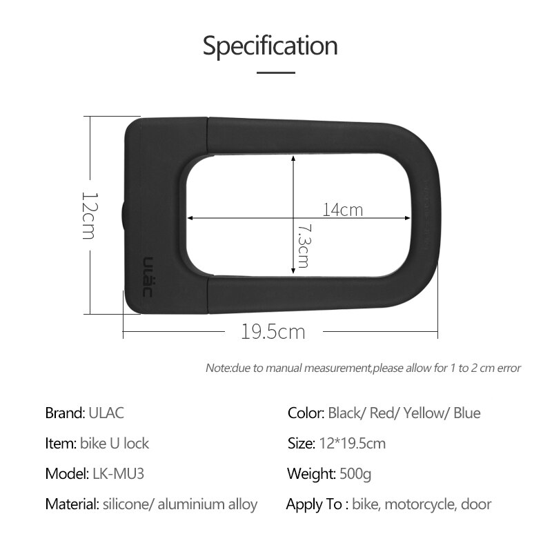 Heavy Duty Anti-Theft Alloy Bike Bicycle U Lock Motocycle Padlock with 3 Security Keys Transportation Bracket System
