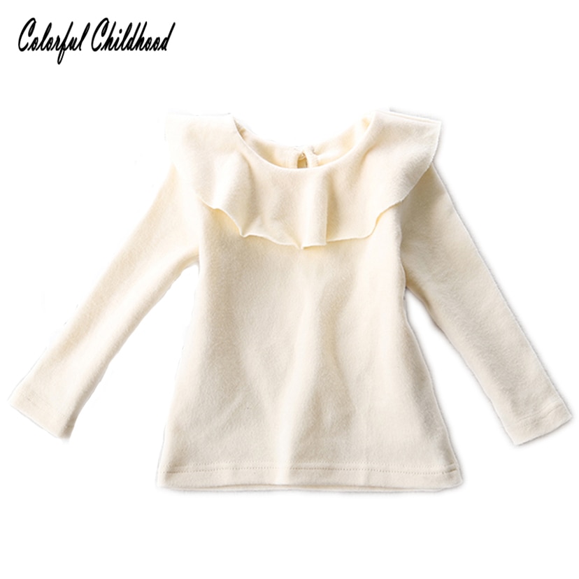 Lovely cozy ruffles lace collar shirt baby girls thick cotton long sleeve tops children shirt autumn toddler bottoming clothes