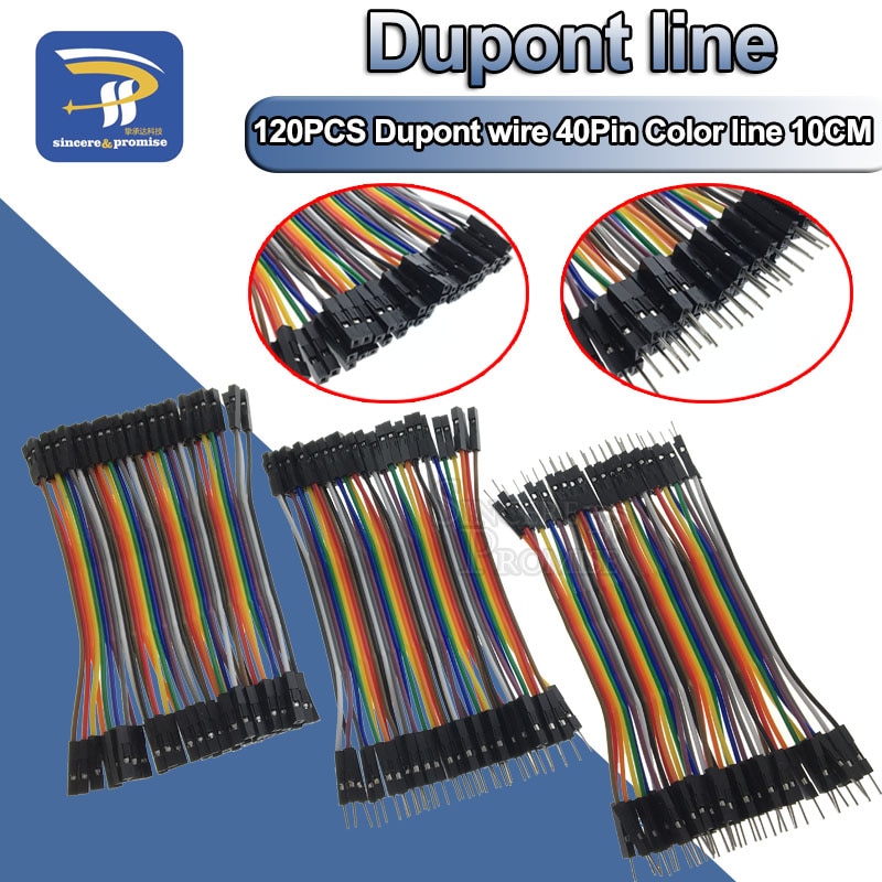 Dupont line 120 stk 10cm 40 pin han til han + mand til kvinde og kvinde til hun jumper wire dupont kabel til arduino diy kit