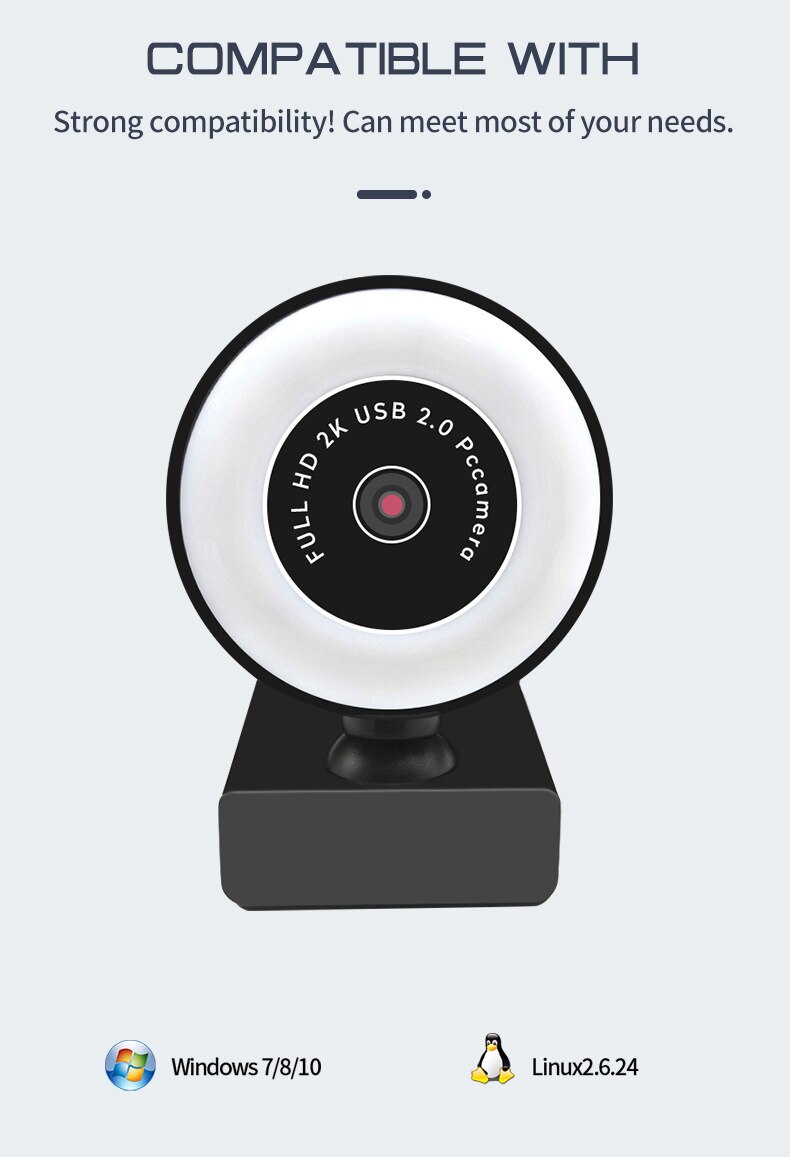 1080P 2K HD Webcam With Fill Light Rotatable Laptop Web Camera PC Computer Camera With Microphone For Video Recording