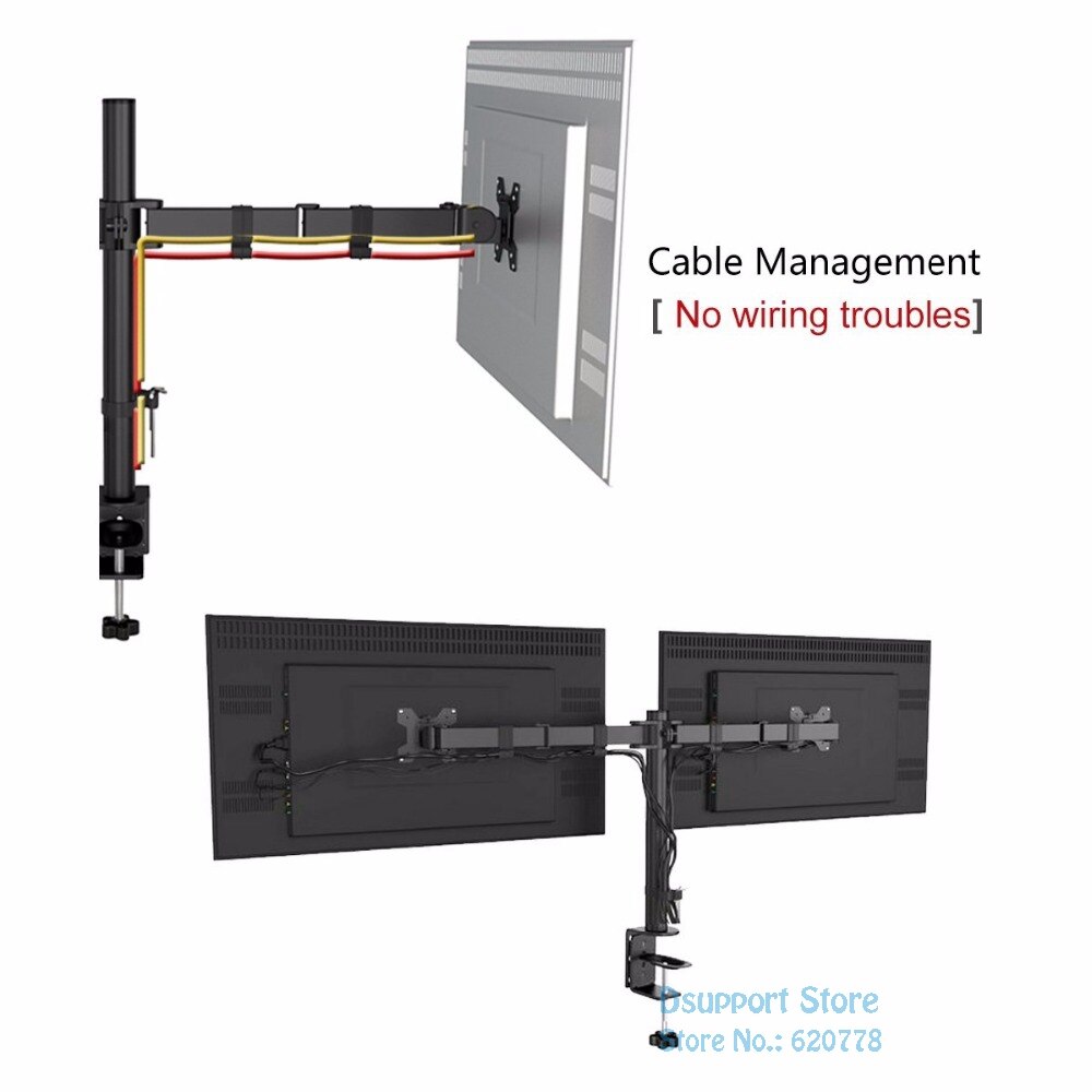 Fully Adjustable Dual Arm LCD LED Monitor Desk Mount Stand Bracket for 13"-27" Screens with 15 degree Tilt MD6442