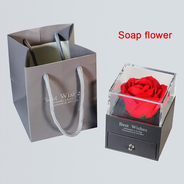Caja de joyería de 6-9cm para mujer, Rosa eterna para de San Valentín, boda, Navidad, decoración del hogar, caja de embalaje de La Bella y La Bestia: Fake flower