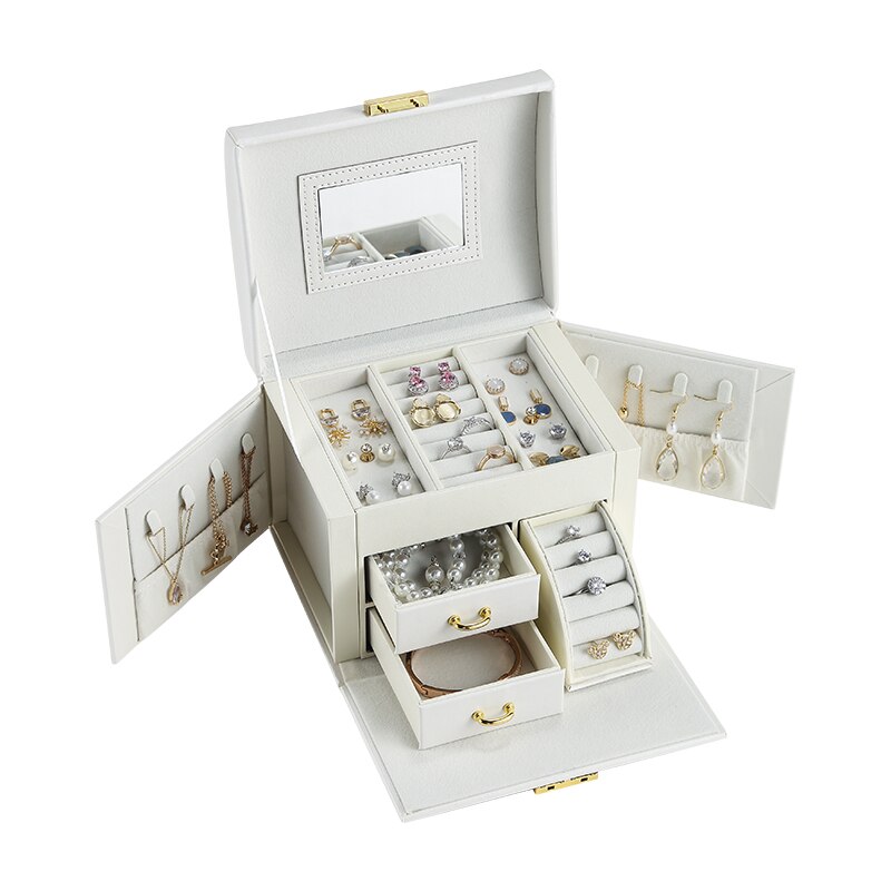 Grote Sieraden Doos Organisator Pu Lederen Lade Sieraden Dozen Fluwelen Oorbel Ring Ketting Sieraden Opbergdoos Kist