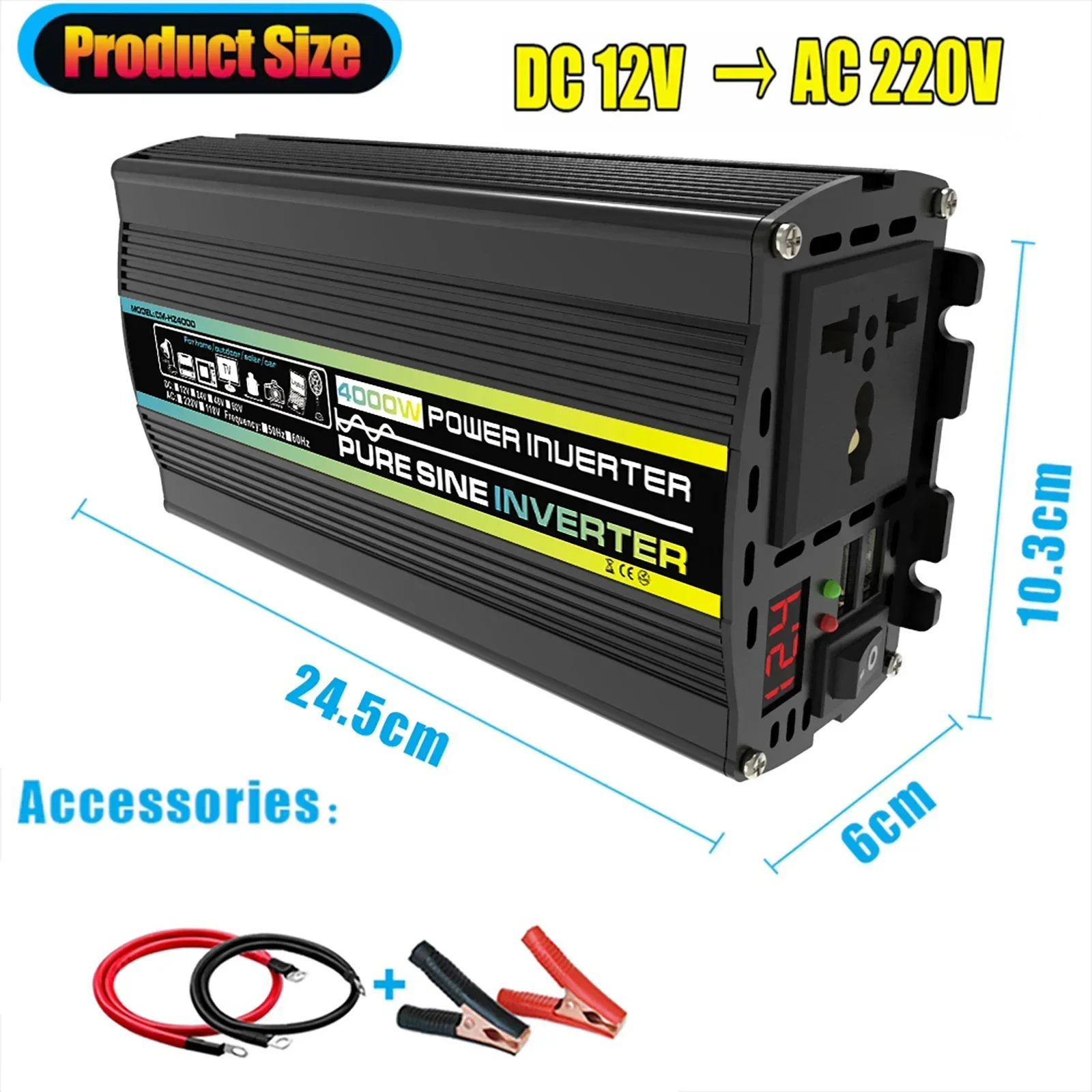 DC12V zu AC 220V Konverter Reine Sinus Welle Energie Wandler 3000W-8000W Spannung Transformator Intelligente Digital Anzeige Auto Hause: Grün