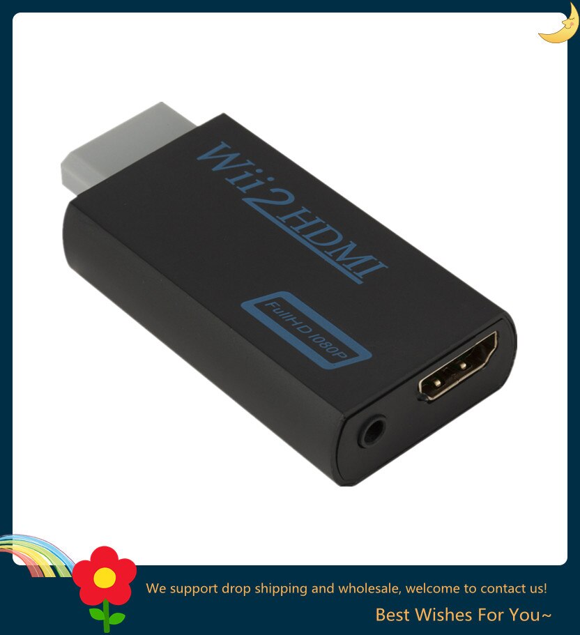 Adaptateur Wii vers HDMI Résolution Full HD 1080p 1 Unité, Convertisseur pour Écran de PC ou de Télévision Haute Définition, Prise Audio de 3,5 mm, Compatible Wii2HDMI: Black