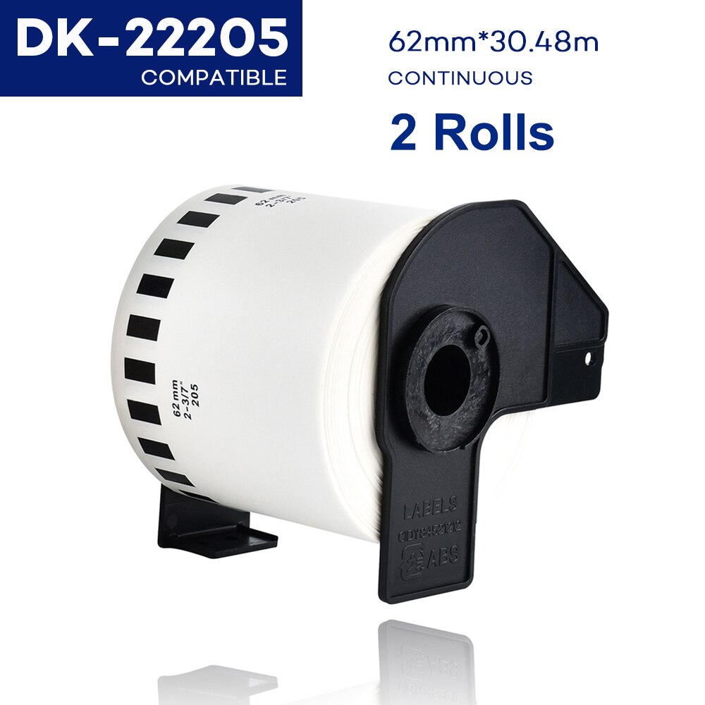 2 rollos de papel térmico Compatible con impresora de etiquetas Brother, DK-22205 continuo, troquelado, etiquetas de dirección estándar para QL570, DK-11204: 2Rolls DK-22205