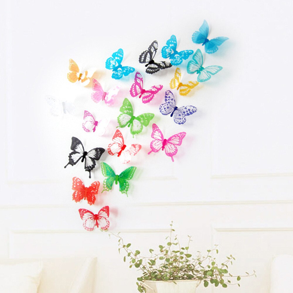 18pcs Decal Wall Stickers Home Decorations 3D Butterfly Rainbow Butterfly 3D Wallpaper Bedroom Decor