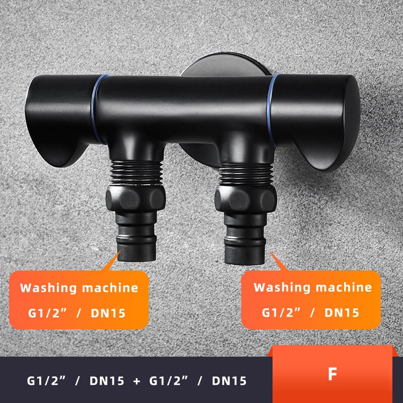 1pc Black Brass Wall Mounted Washing Machine Faucet One into two out Bibcock Double handle double head taps: F
