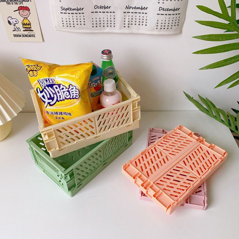Collapsible Crate Plastic Folding Storage Box Basket Utility Cosmetic Container Desktop Holder Home Use