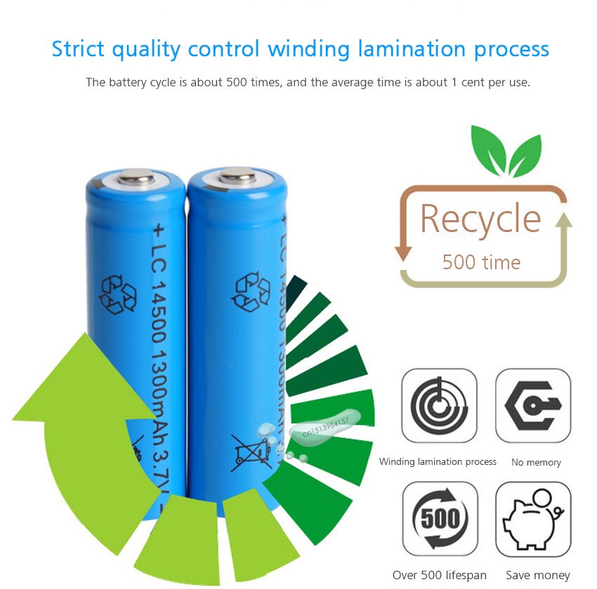 Kpay 1 pz/set Ad Alta Capacità 14500 Batteria 3.7V 1300mAh Batteria Ricaricabile per Torcia Elettrica del Led Batteria Più Nuovo