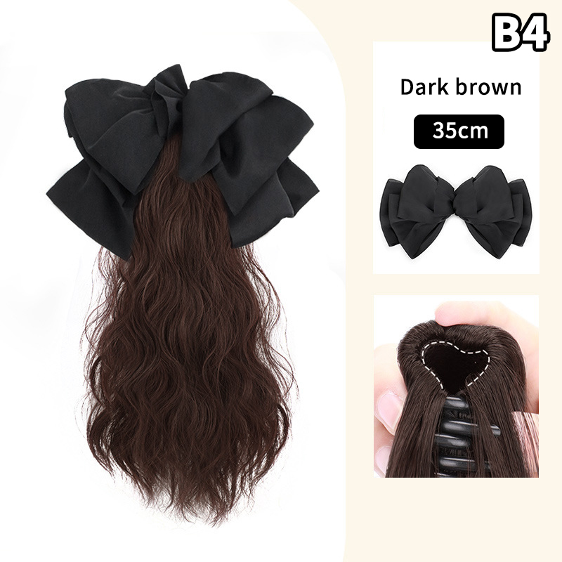 Extensions capillaires synthétiques longues et bouclées pour femmes, postiche avec nœud, pince à cheveux naturelle, postiche moelleuse: bleu foncé