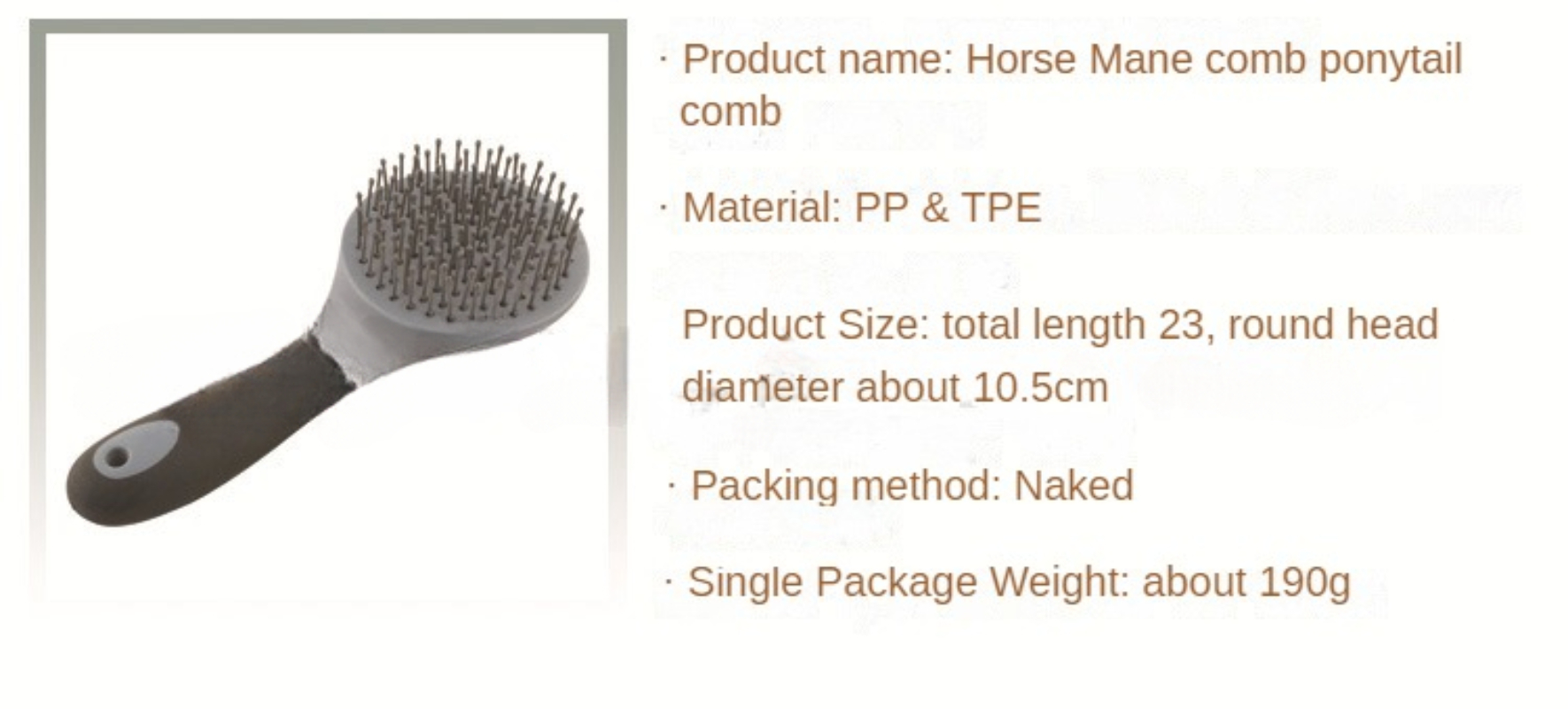 Cavalo Juba e Cauda Escova, Em Forma Redonda, Grip De Borracha Macia, Cerdas De Agulha, Kit De Limpeza Estável, Escova De Higiene, Cor Aleatória