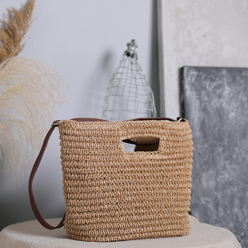 Yogodlns borsa Tote estiva in paglia per donna borsa con manico di grande capacità borsa da spiaggia in Rattan intrecciata borsa da viaggio per vacanze borsa Shopping: khaki