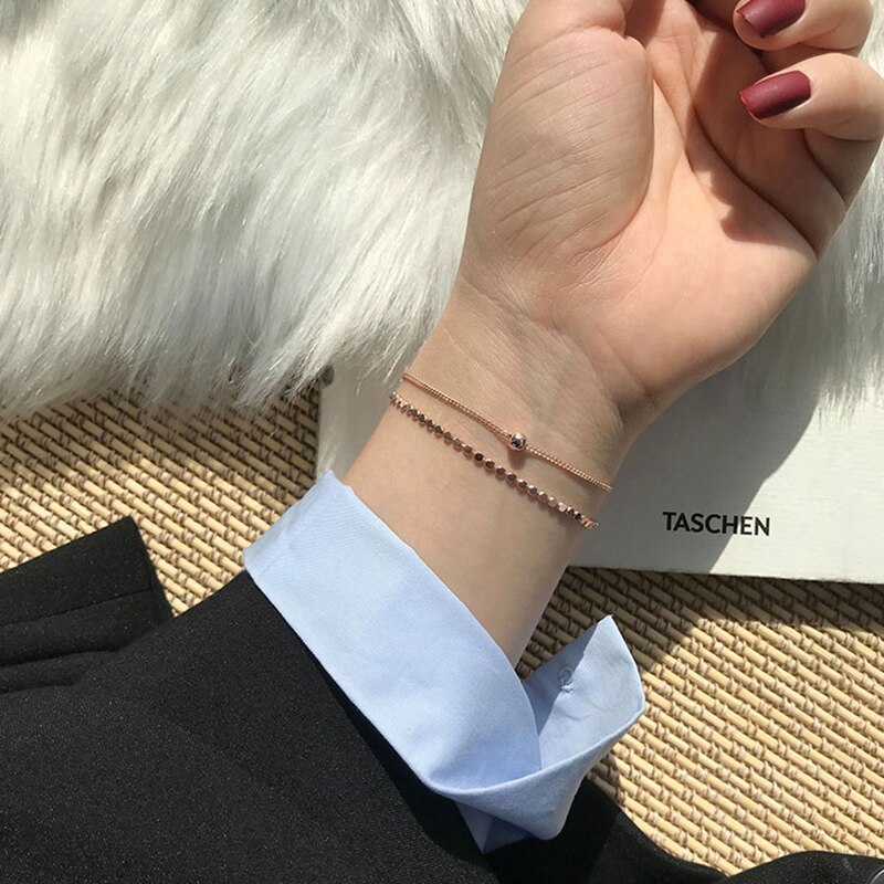 S925 stempel zilveren kleur dubbele laag kralen ketting armband delicate kleine kralen armband voor vrouwen sieraden s -b350