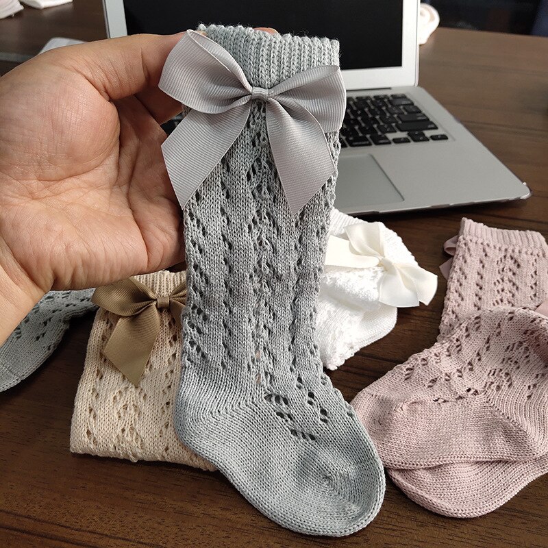 Chaussettes souples pour bébés filles, chaussettes hautes ajourées, confortables, solides, en maille, pour enfants, bas de printemps et d'automne