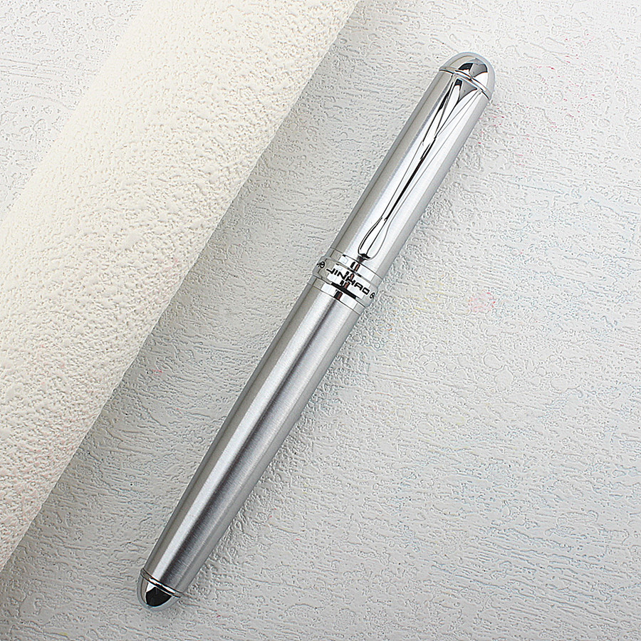 JINHAO 126 Luxury Pure Silver Rollerball Pen Metal Steel Ballpoint Pens with Case Office Supplies