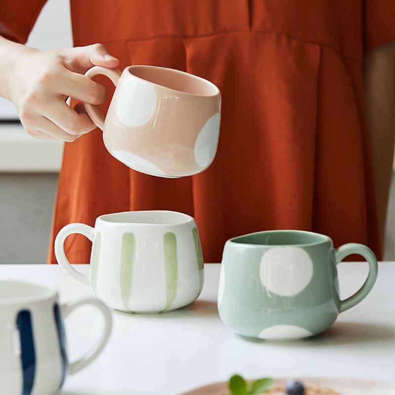 360ml Cute Cute Ceramics Coffee Mug Geometric Handmade Mugs Drinkware Breakfast Milk Tea Water Cup With Handle Cup