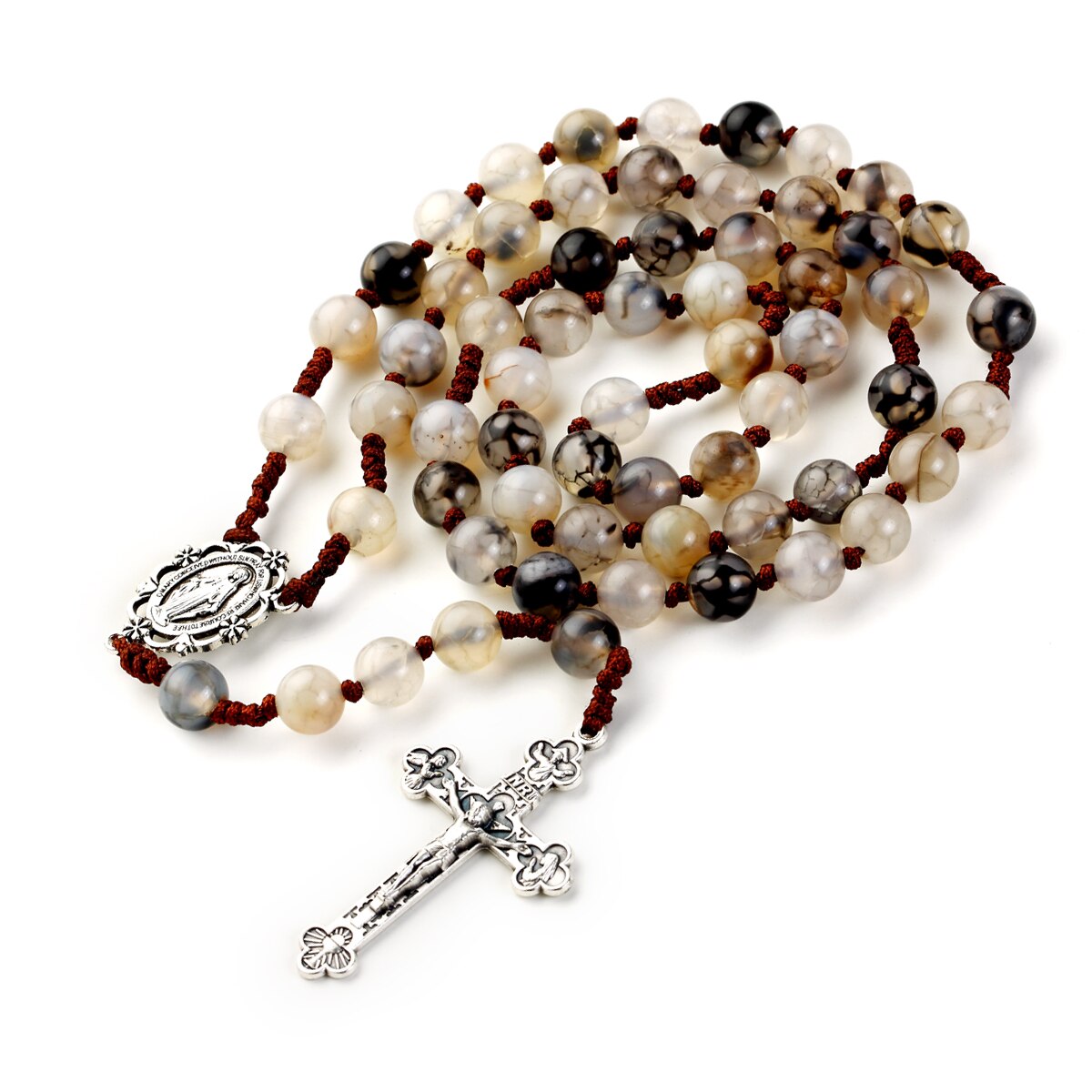 Rosary Beads Catholic Necklace Crucifix Cross Church Memorial Souvenir With Holy Pouch: G