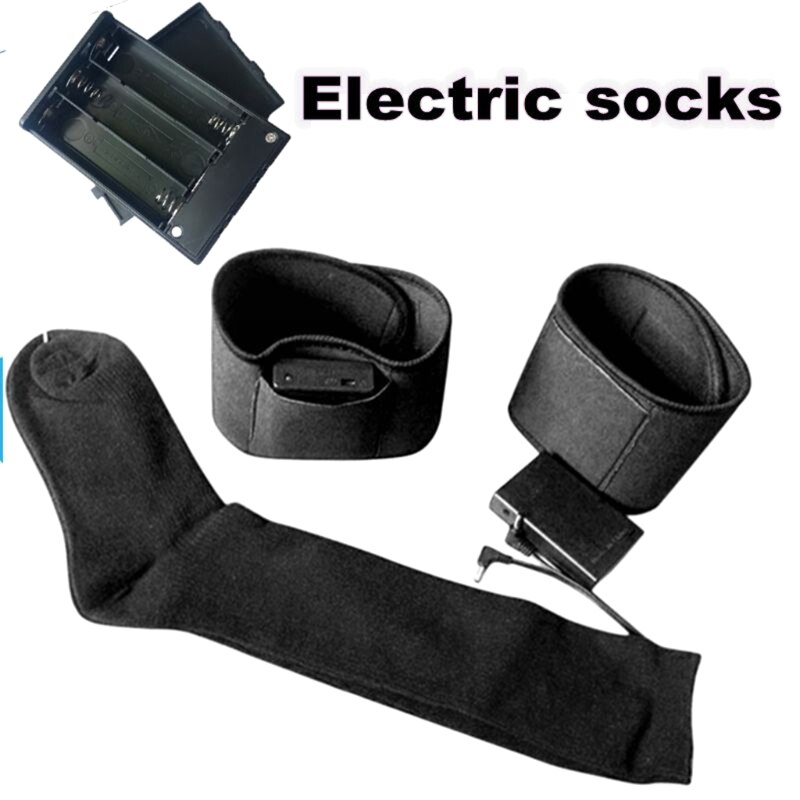 Calcetines calefactores eléctricos para hombre y mujer, calcetines largos de algodón con calefacción, funciona con pilas, almacenamiento térmico