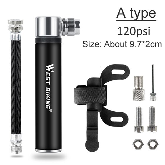 WEST BIKING Mini Bicycle Pump Tire Air Inflator Schrader Presta Valve Ball Needle Hose MTB Accessories Portable Hand Bike Pump: Black