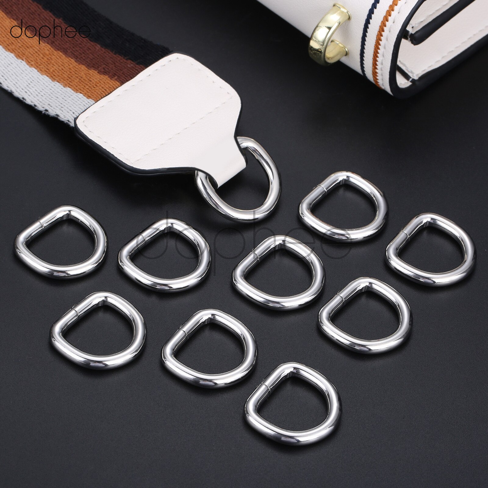 Dophee 10 pièces Anneaux en D 20mm 25mm 38mm sangle cerclage sacs accessoire de vêtement de détail non soudé en métal plat Dee bague: 38mm / Silver