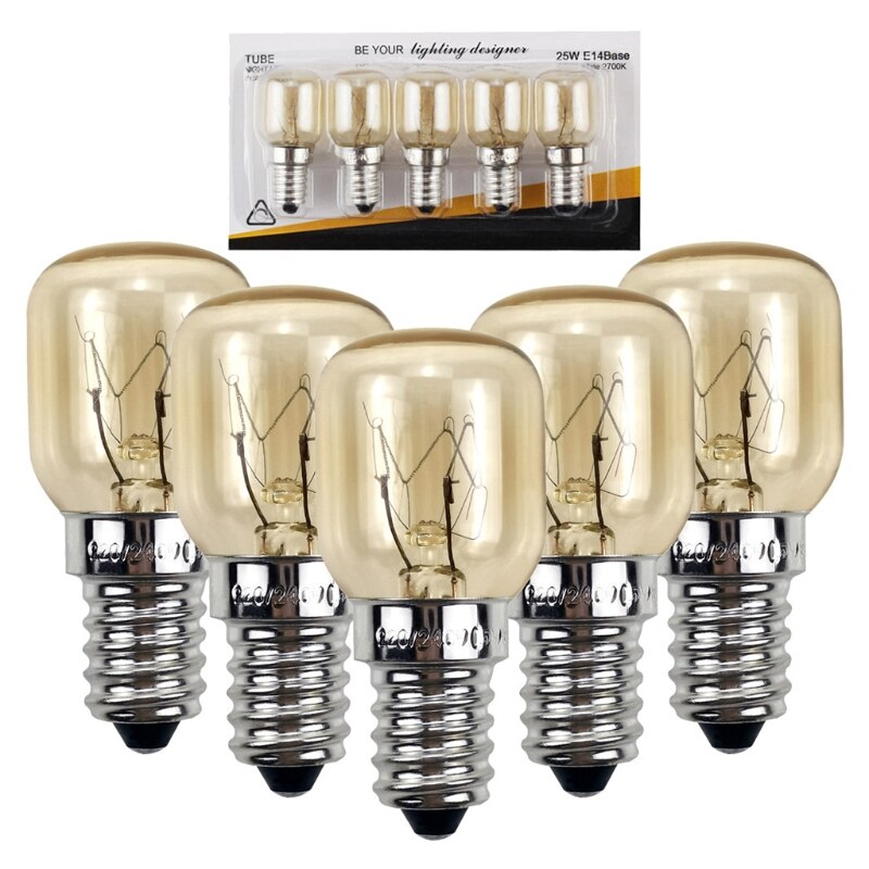 5pcs/set 220V E14 300 Degree High Temperature Resistant Microwave Oven Bulb Cooker Lamp Lighting Bulb 15/25W: 25W-Silver
