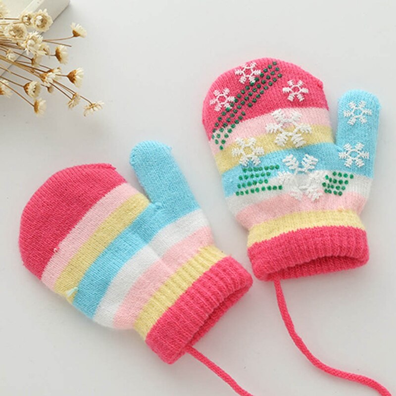 Guantes de invierno de copo de nieve para bebé, guantes de punto cálidos para niños, guantes de algodón para niños, guantes coloridos a rayas, ropa para bebés