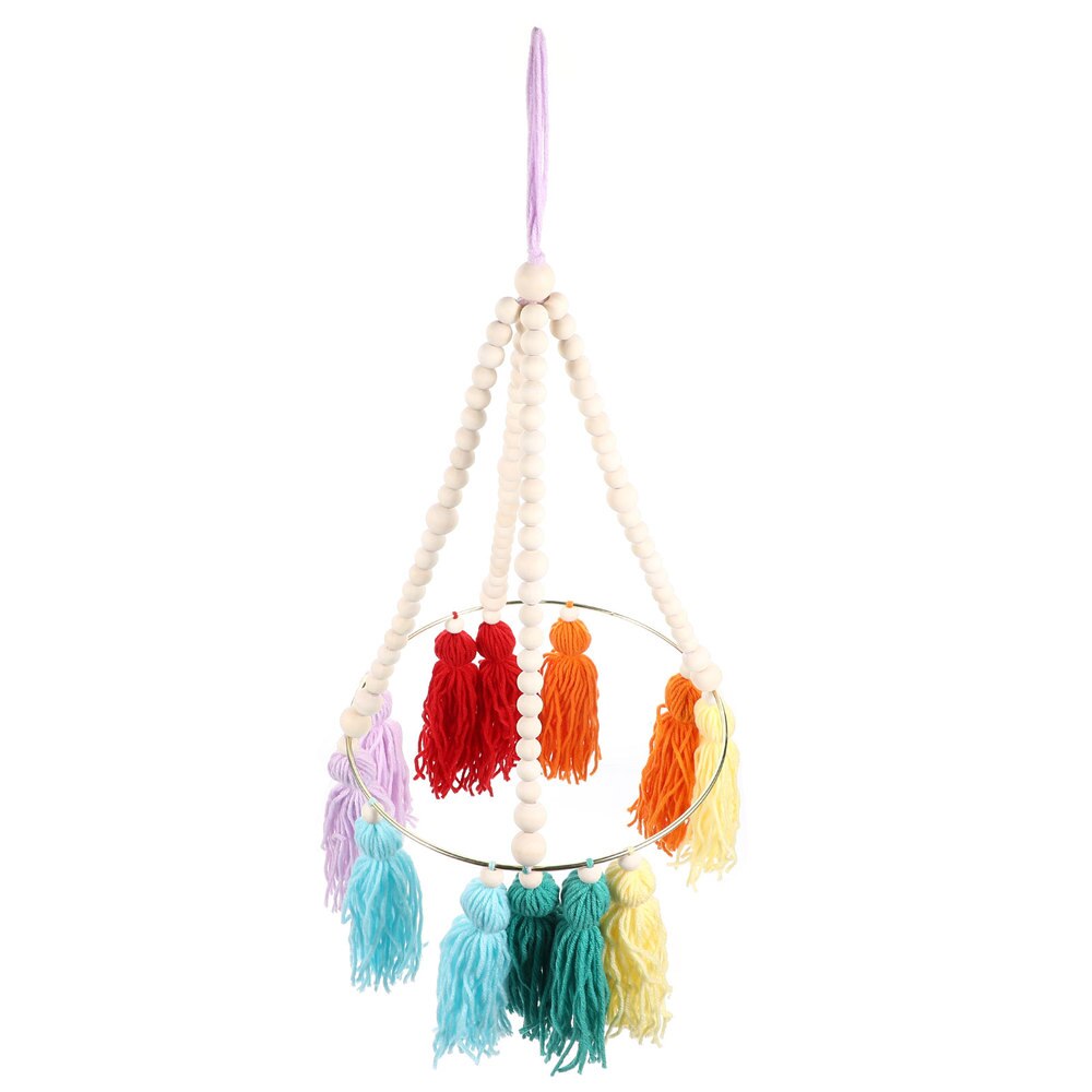 Wooden Beads Chandelier Wooden Lamp Shade Hanging Decoration with Tassels: Default Title