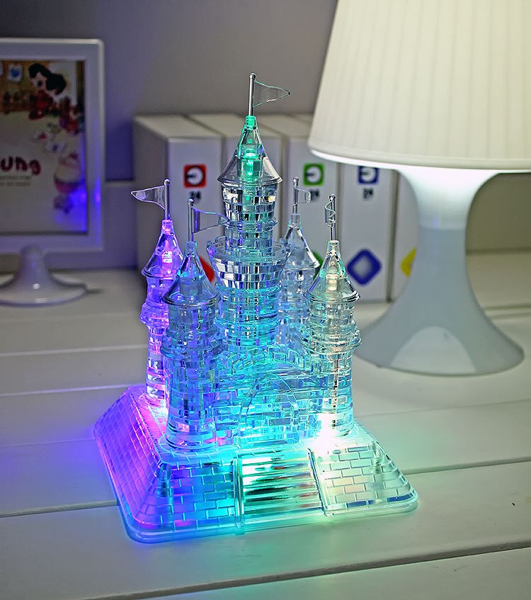 3D Vergadering Kristal Kasteel Puzzel 3D Muzikale Jigsaw met Mooie Licht-Up Educatief Kids Building speelgoed voor Kerst Cadeau