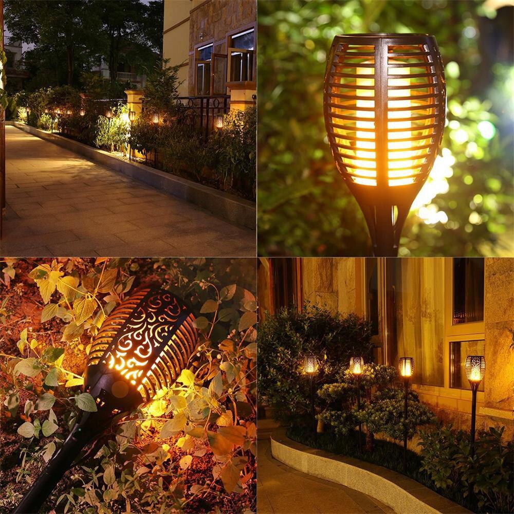 Solar Flame Lights Outdoor Led Tuin Effect Pathway Oprit Flickering Zaklampen Lampen Waterprof