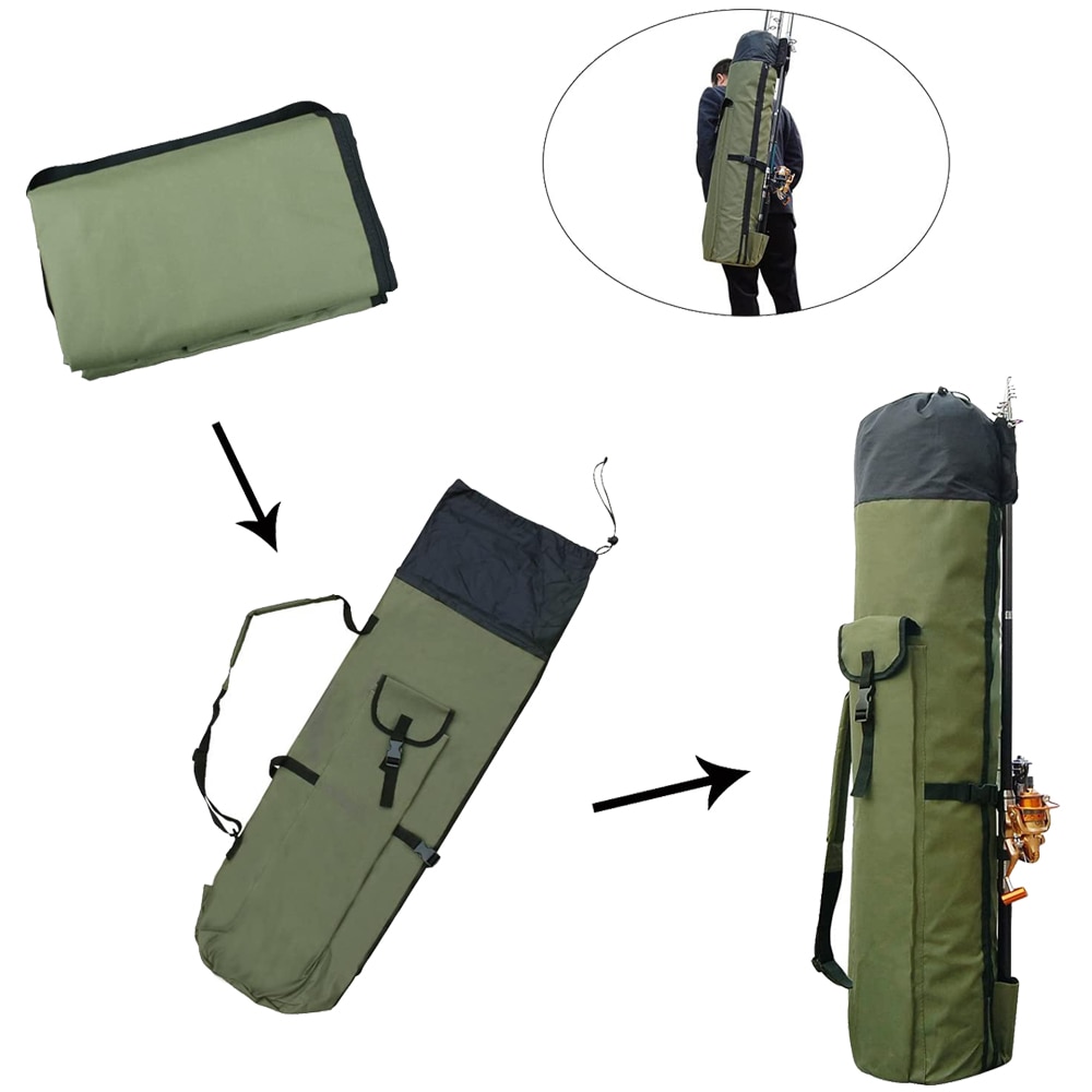 Duurzaam Canvas Hengel &amp; Reel Organisator Tas Houder Staaf Carrier Pole Case Grote Capaciteit Waterdichte Vistuig