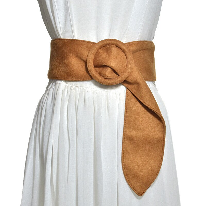 Lange fluwelen riem suède jurk riemen dames cirkelknoop zwarte tailleband roodbruine versierde jas trui riem taille zeehond vloed