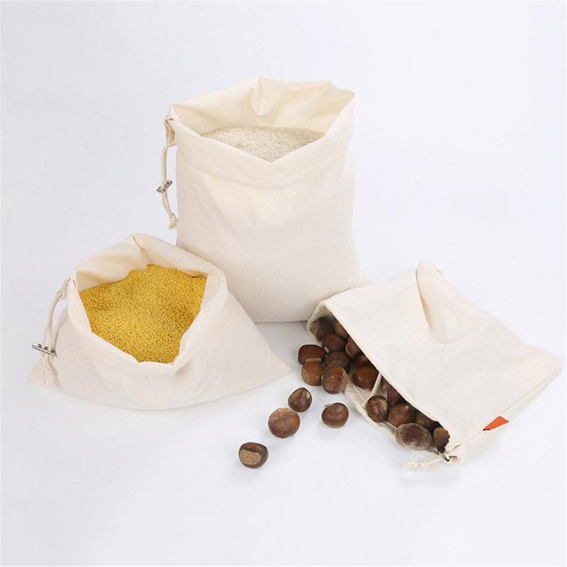 Cotton Drawstring Bag Beam Shopping Bag Fruit Vegetable Grain Seed Storage Pocket Reusable Bread Squeeze Bag Small Coin Purse