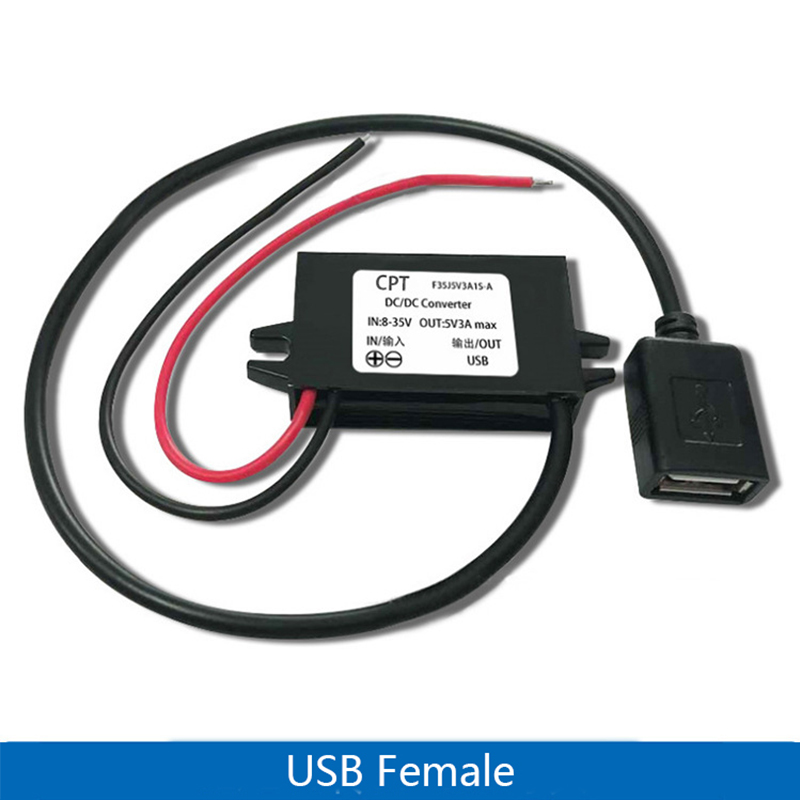 Dc -dc 12v to 5v auto-stroomomvormer, micro-mini usb 3a stroomadapter met spanningsverlaging en beveiliging tegen omgekeerde polariteit 15w: Blauw