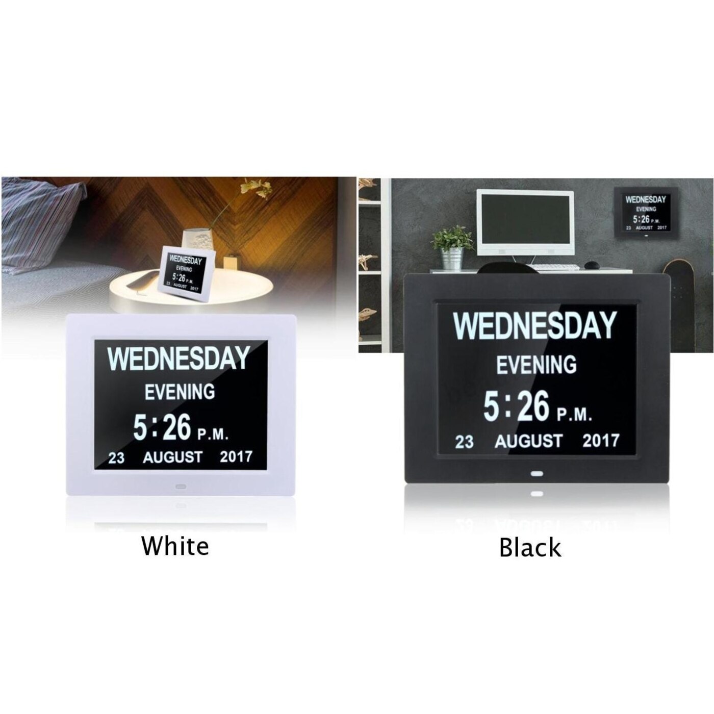 8 "digitale Wekker Extra Grote Non-Afgekort Dag Klok Datum Tijd Display Tafel Klokken voor Senioren Geheugen verlies Mensen