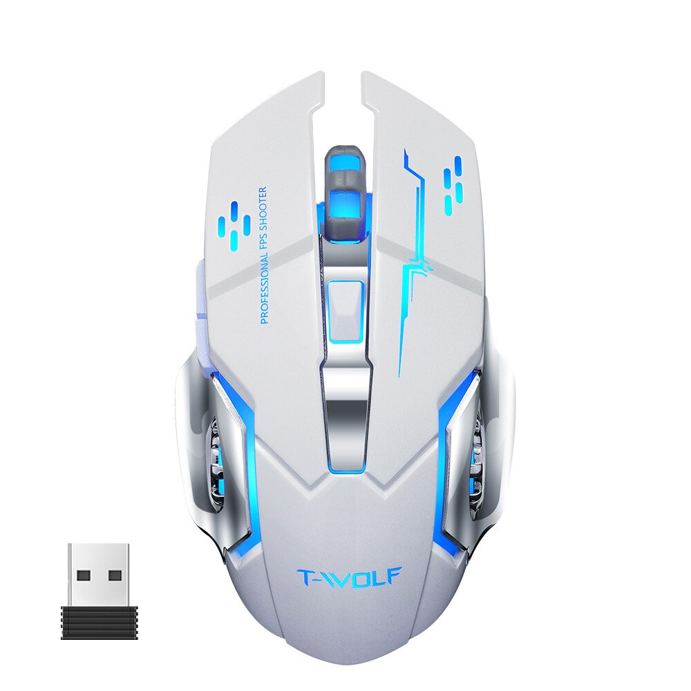Draadloze Muis Optische Gaming Muis Computer 2400Dpi Professionele Gamer Mouse Led Backlit Oplaadbare Stille Muizen Voor Pc Laptop: White