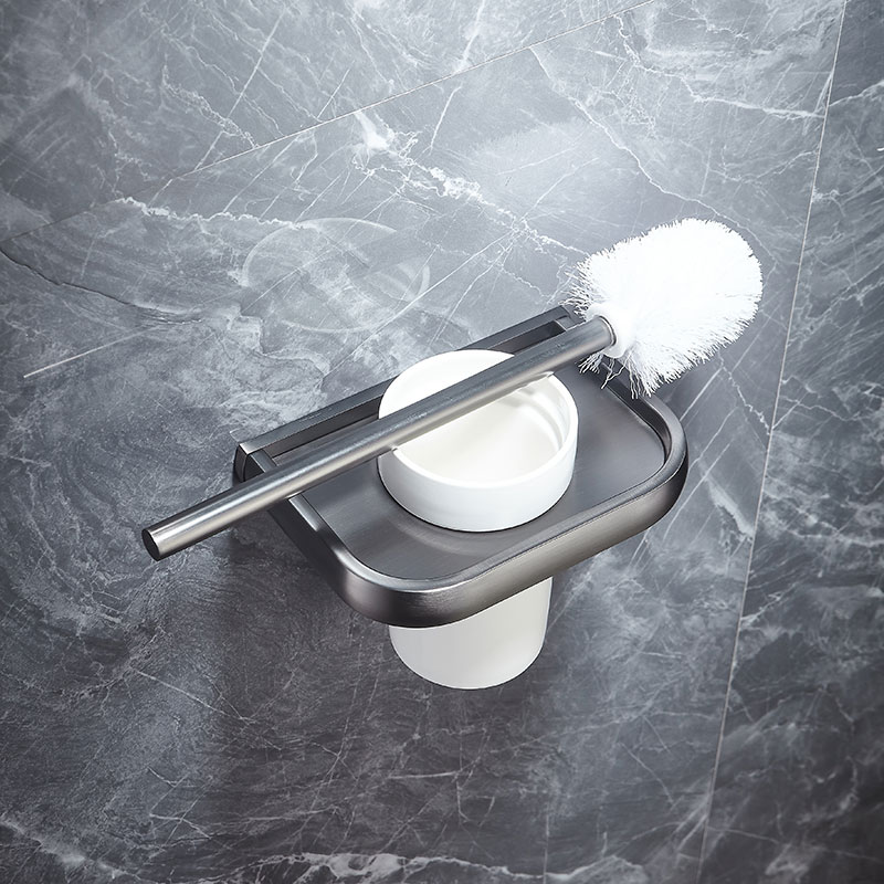 Messing Badkamer Plank Gunmetal Muur Handdoek Plank Messing Wc Handdoek Bar Nordic Driehoek Mand Toiletborstel Hardware Set: brush holder