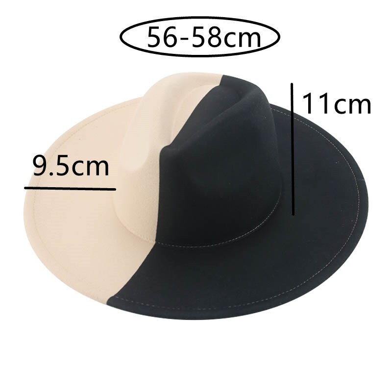 Sombrero Fedora de fieltro para hombre y mujer, gorro de ala grande de 9,5 cm, de retales en negro, blanco y rojo, informal de lujo: 3