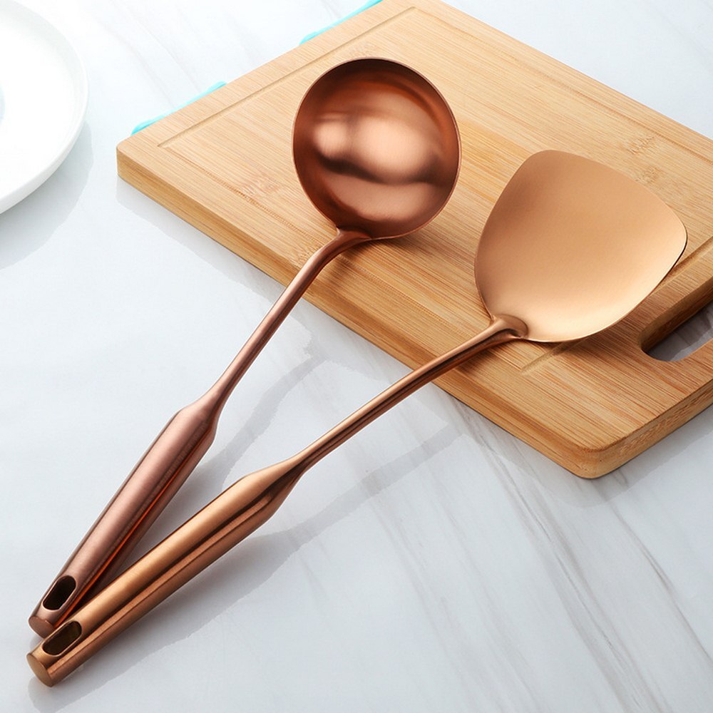 Luxurious Stainless Steel Tableware Ladle Spoon Sets Thicken Metal Big Soup Ladle reusable Kitchen Utensils Cooking Tools: 3