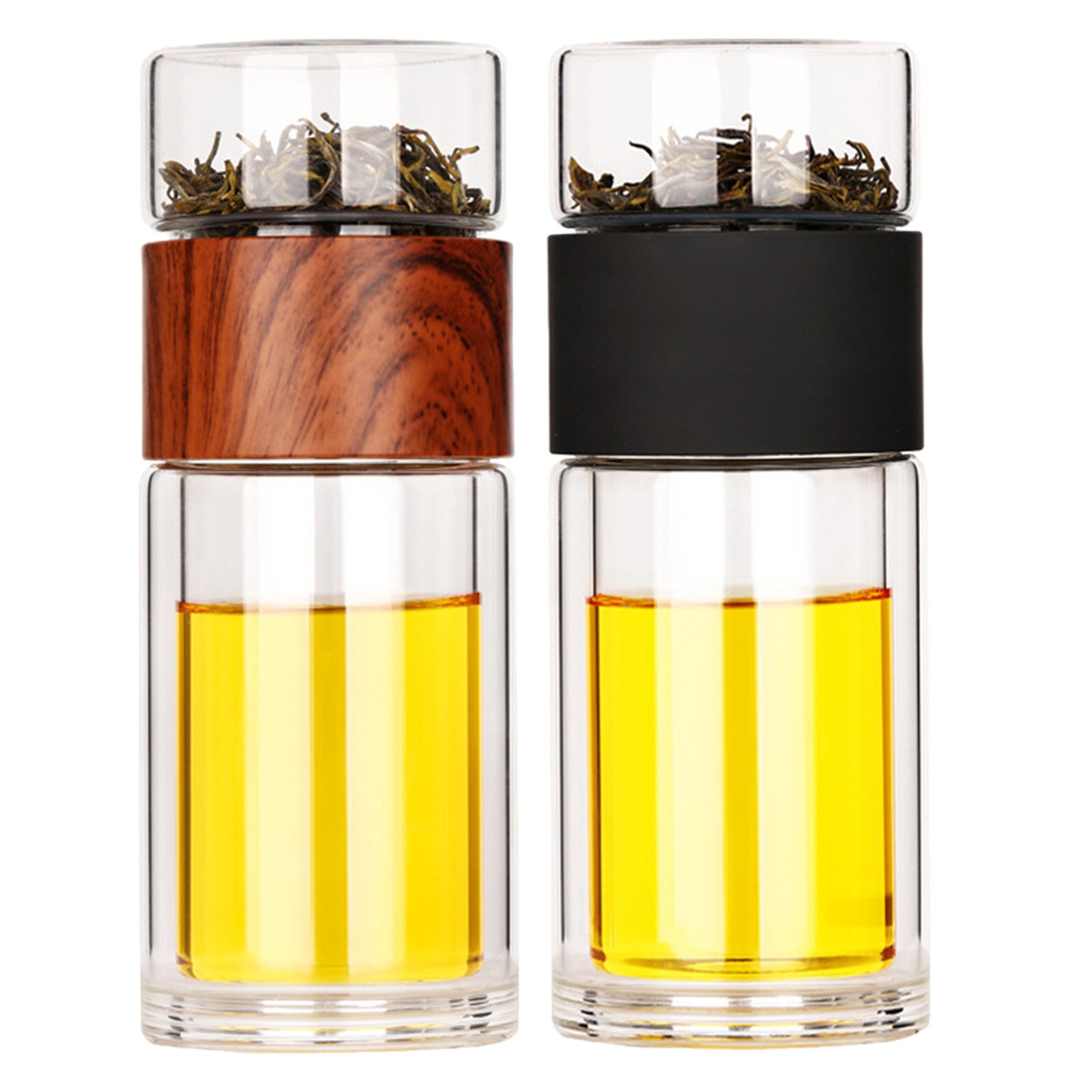 Botella de vidrio para infusiones, vaso de viaje portátil de doble pared con malla de acero inoxidable a prueba de fugas para hojas sueltas